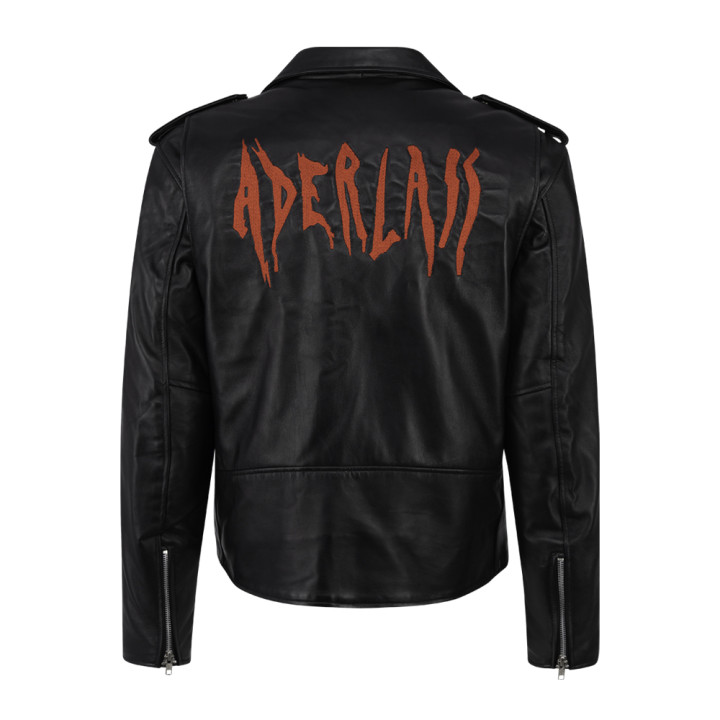 Aderlass Mens Biker Jacket Leather Embroidery Black