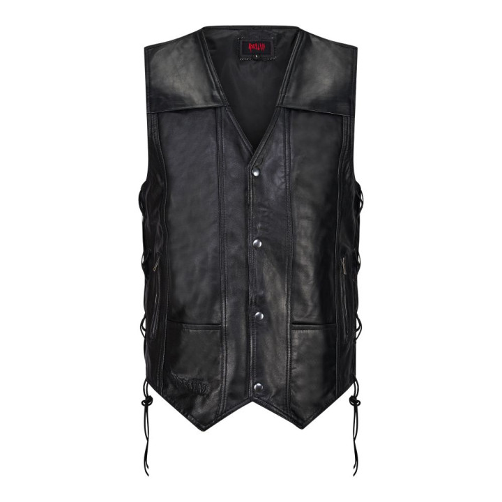 Aderlass Biker Vest Leather Laced-Up Black