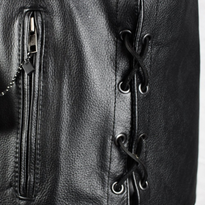 Aderlass Biker Vest Leather Laced-Up Black
