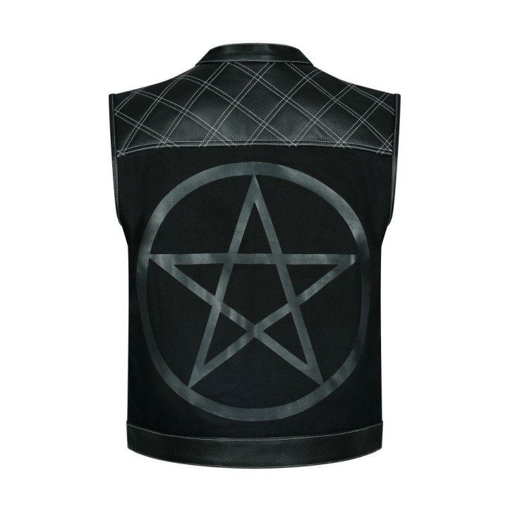 Aderlass Brigantine Vest Pentagram Print Leather Black