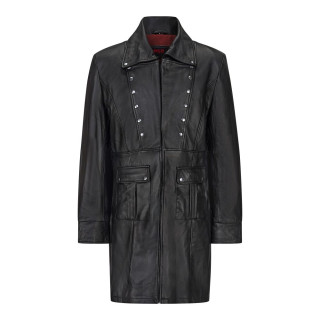 Aderlass Mens Military Coat Nappa Leather Black