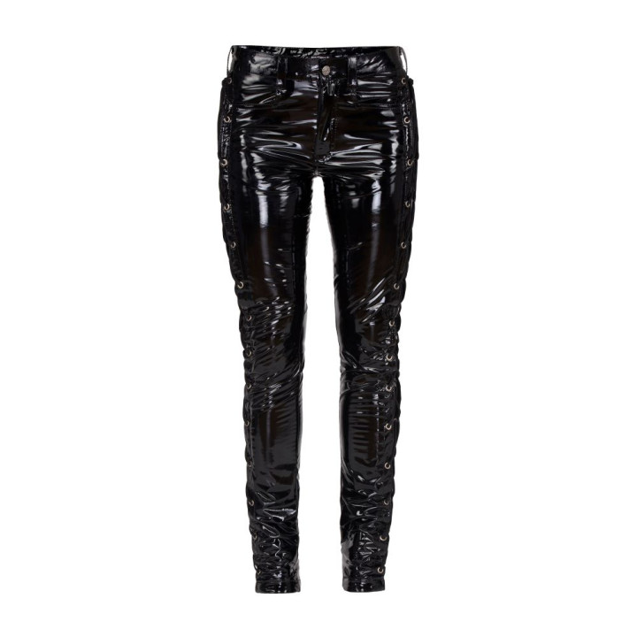 Lovesect Skinny Pants Laced Up Shiny PVC Black