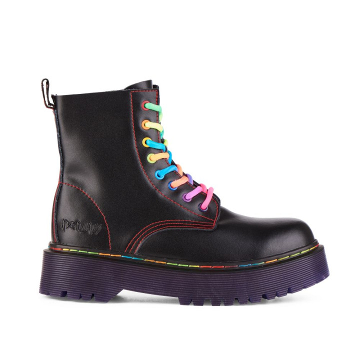 Aderlass 8-Eye Boots Plateau Leather Pride Edition Black-Purple