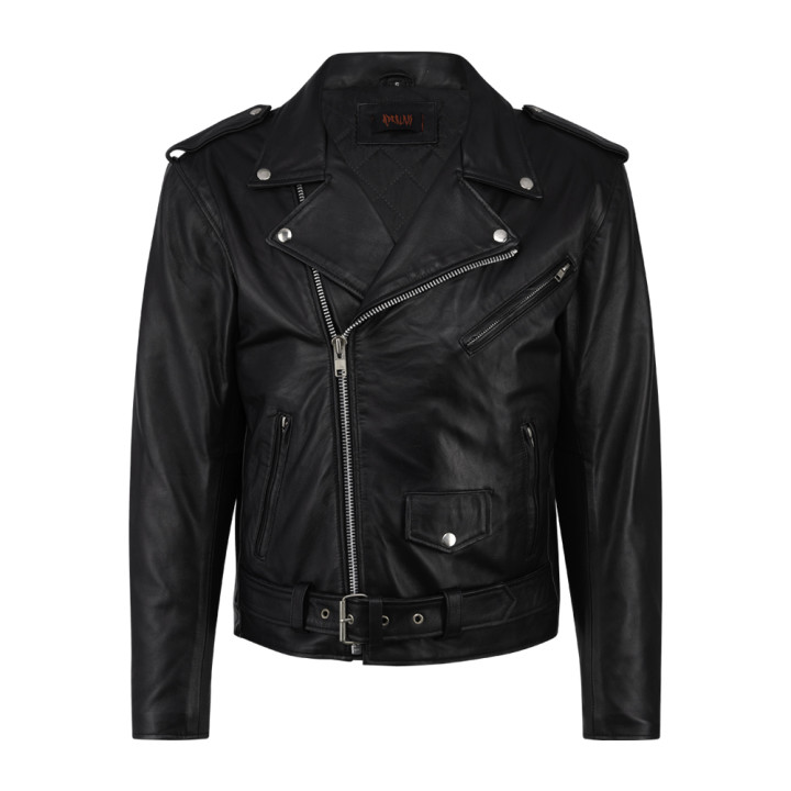 Aderlass Mens Biker Jacket Leather Embroidery Black