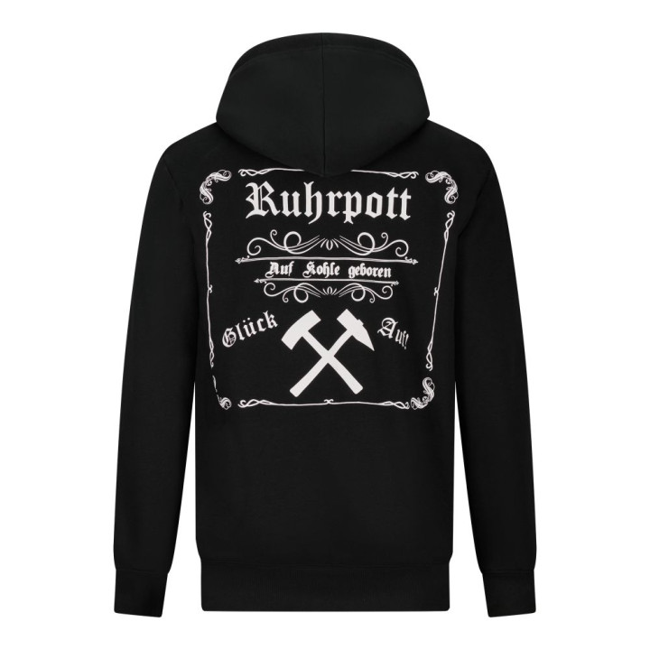 Mode Wichtig Zip Hoodie RUHRPOTT Auf Kohle geboren Black