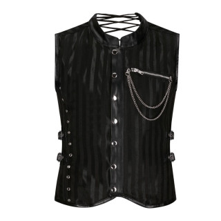 Aderlass Men Corset Brocade Stripe Faux Leather Black-Black