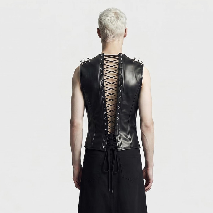 Aderlass Men Corset Spike Faux Leather Black