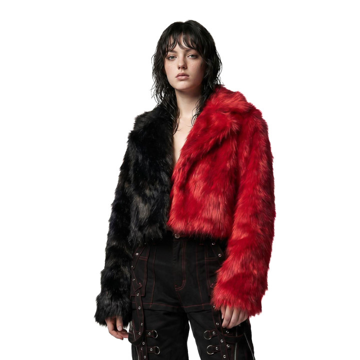 Aderlass Shadow Flame Bolero Jacket Fake Fur Black-Red