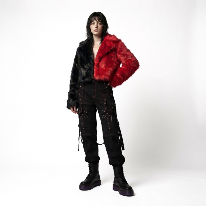Aderlass Shadow Flame Bolero Jacket Fake Fur Black-Red