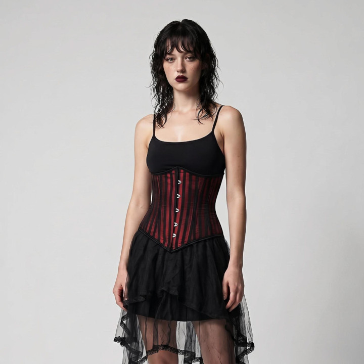 Aderlass Underbust Corset Brocade Stripe Black-Red