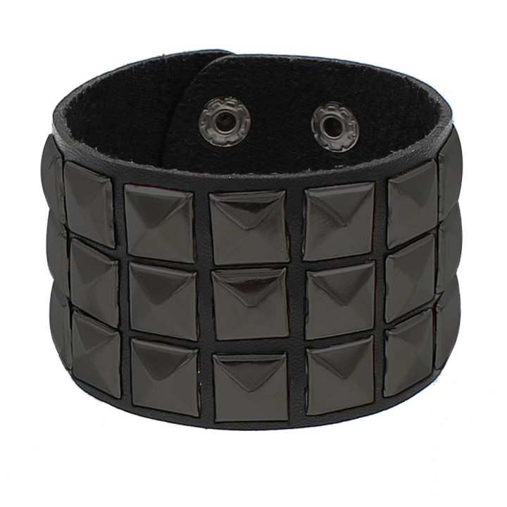 Black Pistol Studded Bracelet 3-Row Black-Black