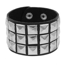 Black Pistol Studded Bracelet 3-Row Black-Silver