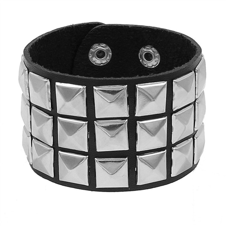 Black Pistol Studded Bracelet 3-Row Black-Silver