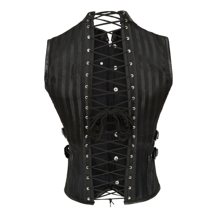 Aderlass Men Corset Brocade Stripe Faux Leather Black-Black